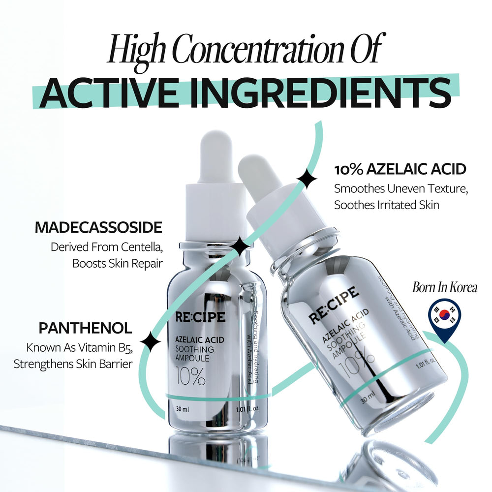 RE:CIPE Azelaic Acid 10% ampoule texture close-up showing light, weightless finish.