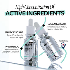 RE:CIPE Azelaic Acid 10% ampoule texture close-up showing light, weightless finish.