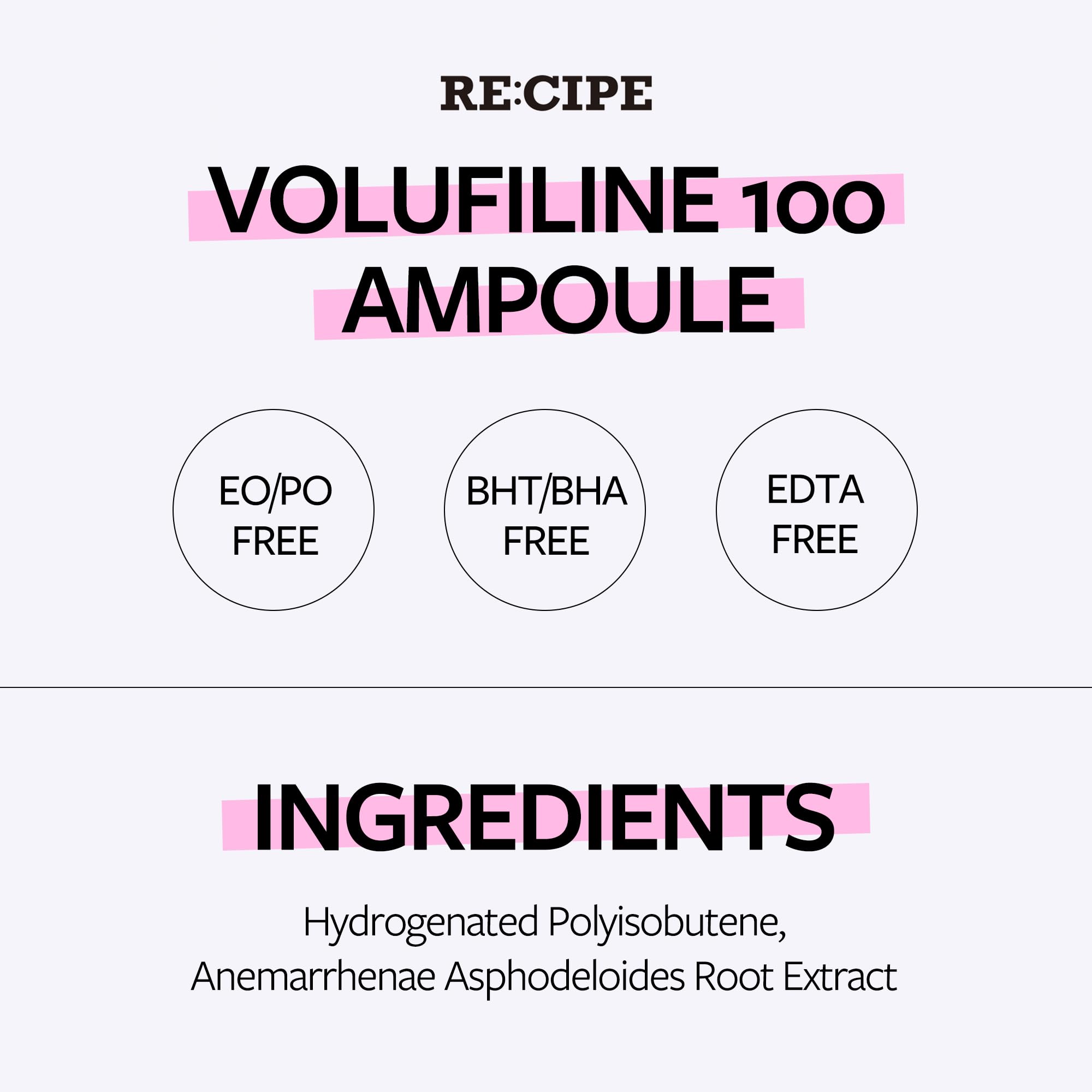 RE:CIPE Volufiline ampoule applied to skin during routine.