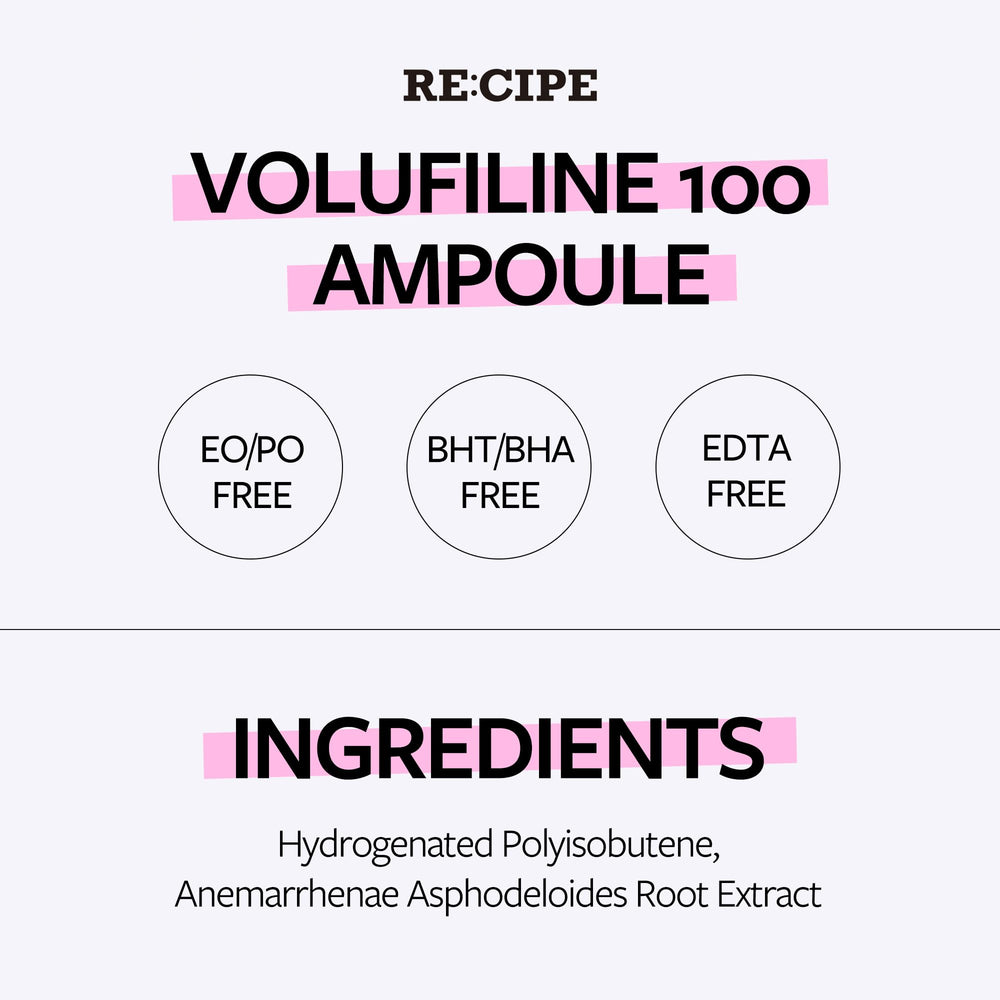 RE:CIPE Volufiline ampoule applied to skin during routine.