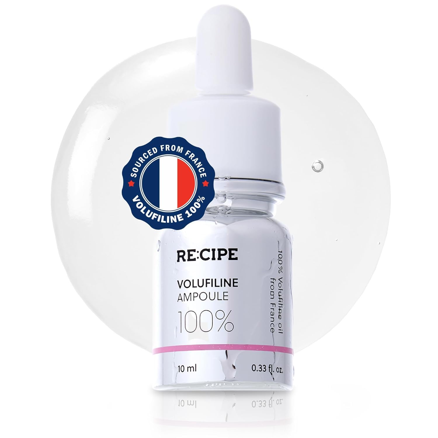 RE:CIPE Volufiline ampoule front view with premium packaging and hydration vibes.