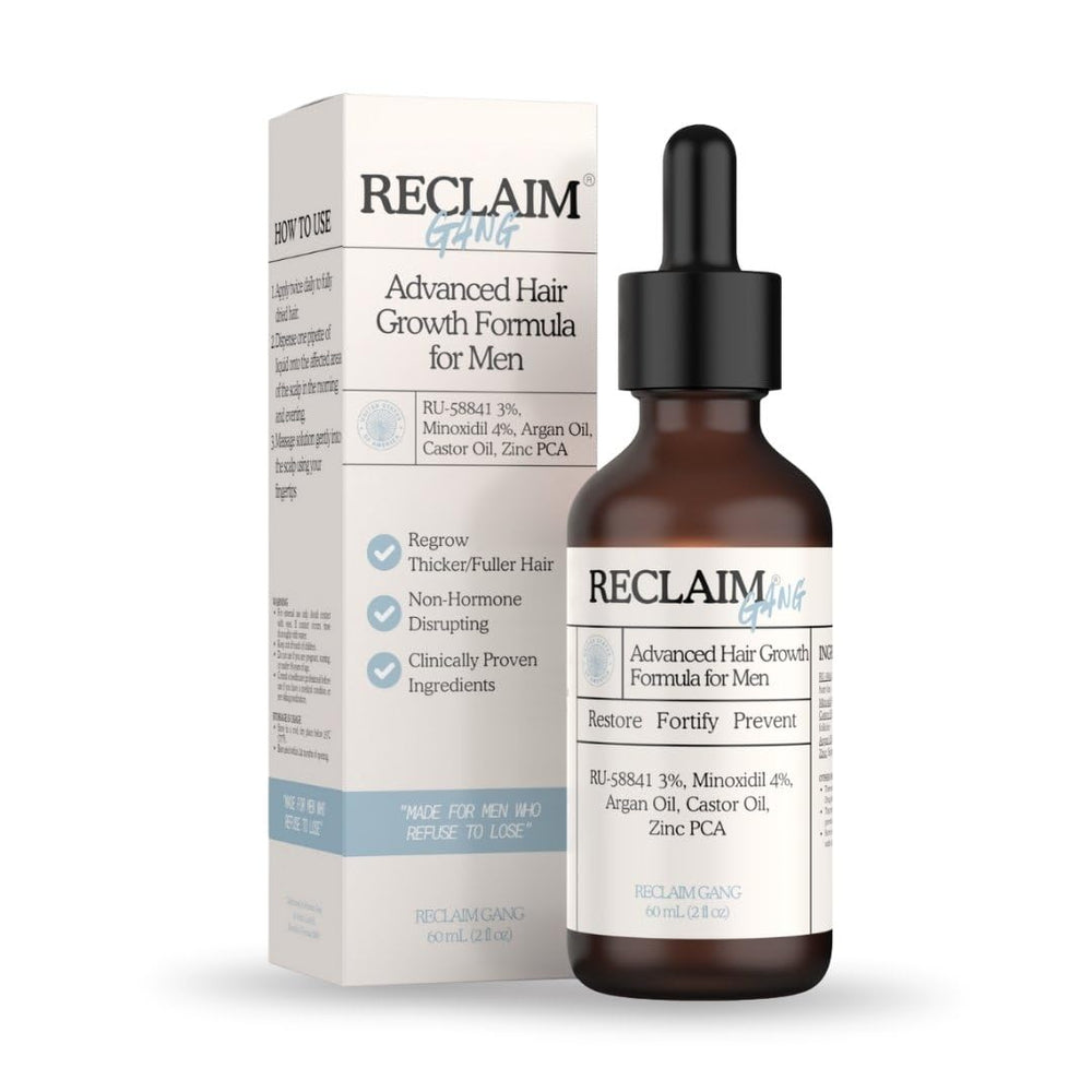 Reclaim Gang RU58841 Minoxidil bottle for at-home hair growth support.