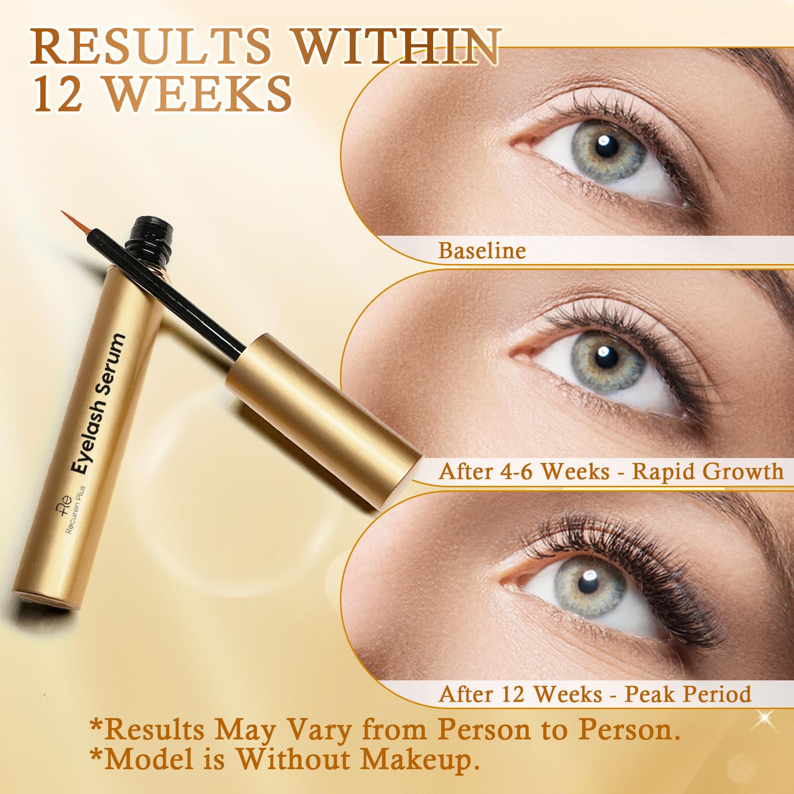 Recuren Plus eyelash serum ingredients panel shows organic botanicals.