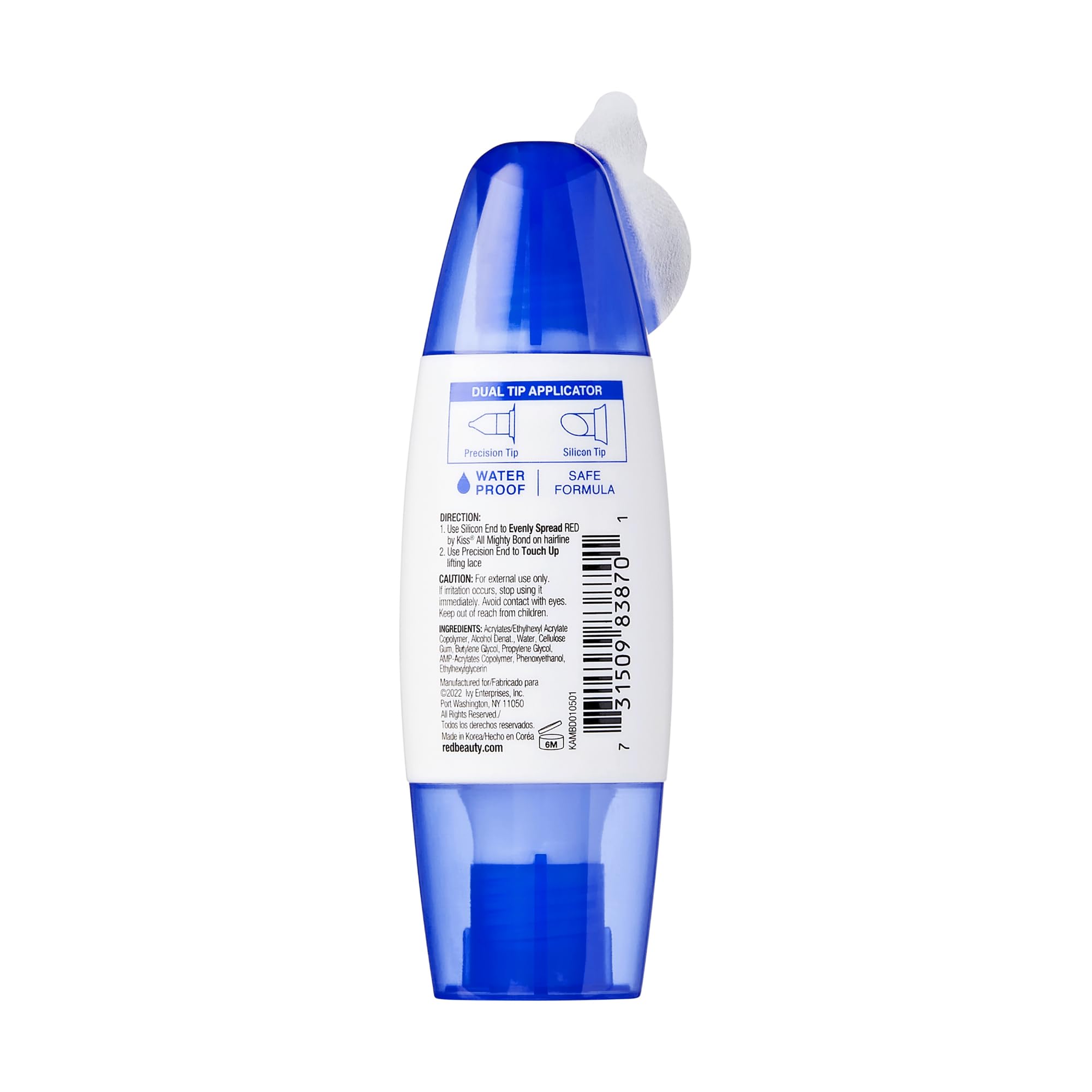 Red by Kiss All Mighty Bond wig glue dual-tip nozzle for controlled release.