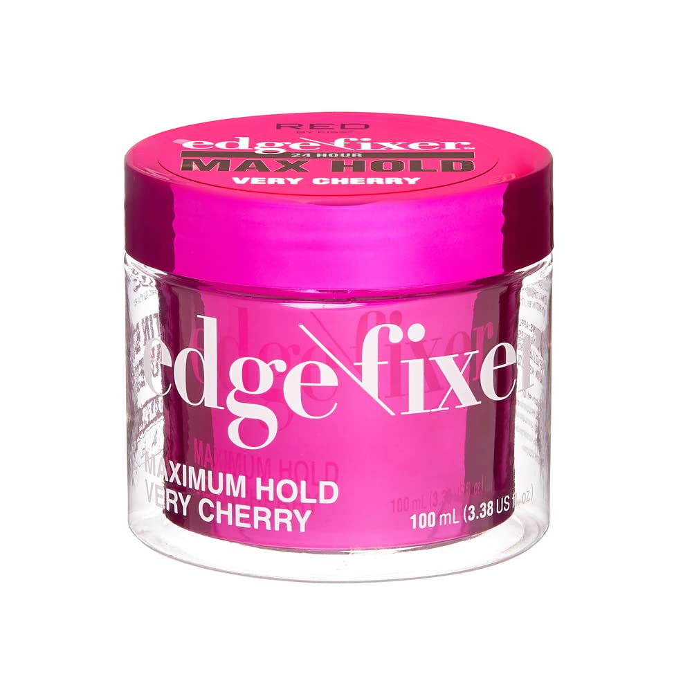 Red by Kiss Edge Fixer shine application for long-lasting hold without flaking.