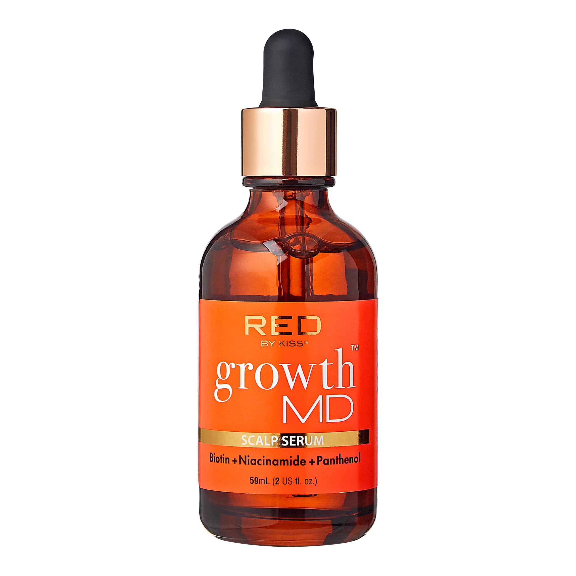 Red by Kiss Growth MD serum bottle nourishes scalp and adds fullness.