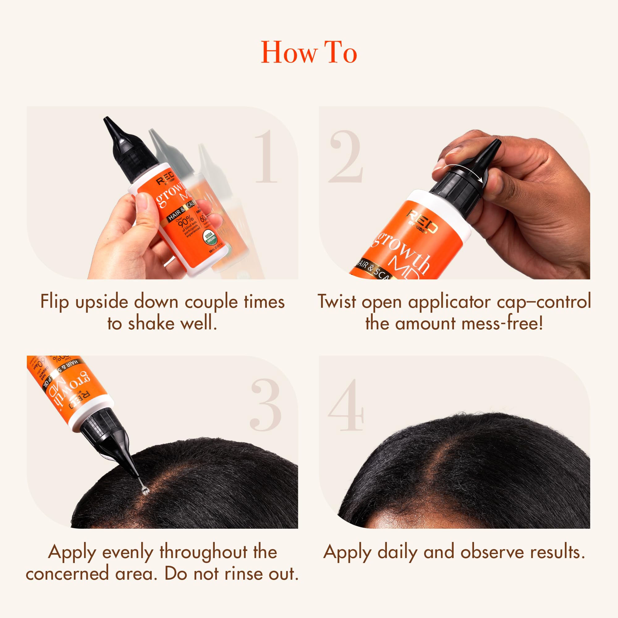 Red by Kiss Growth MD thickening action on hair strands.