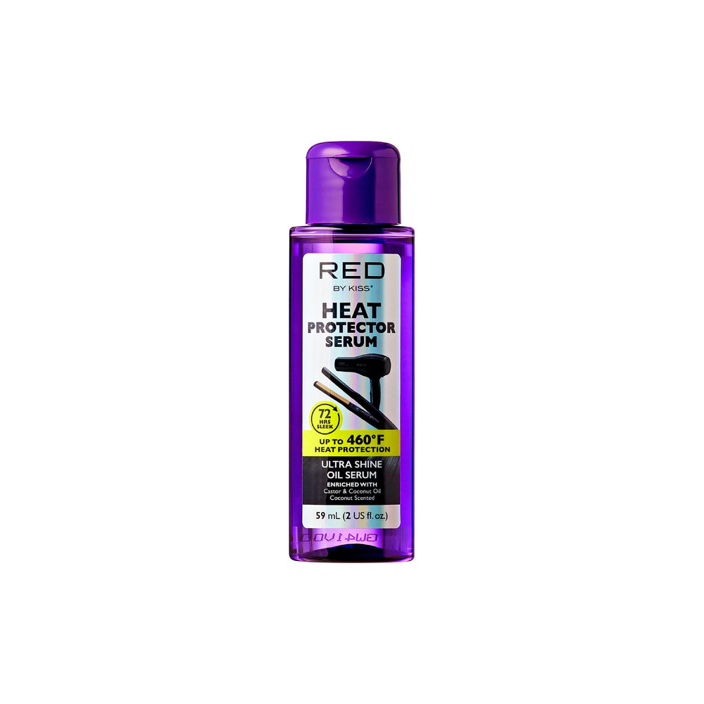 Red by Kiss Heat Protector bottle pump shows heat defense up to 460°F for styling.