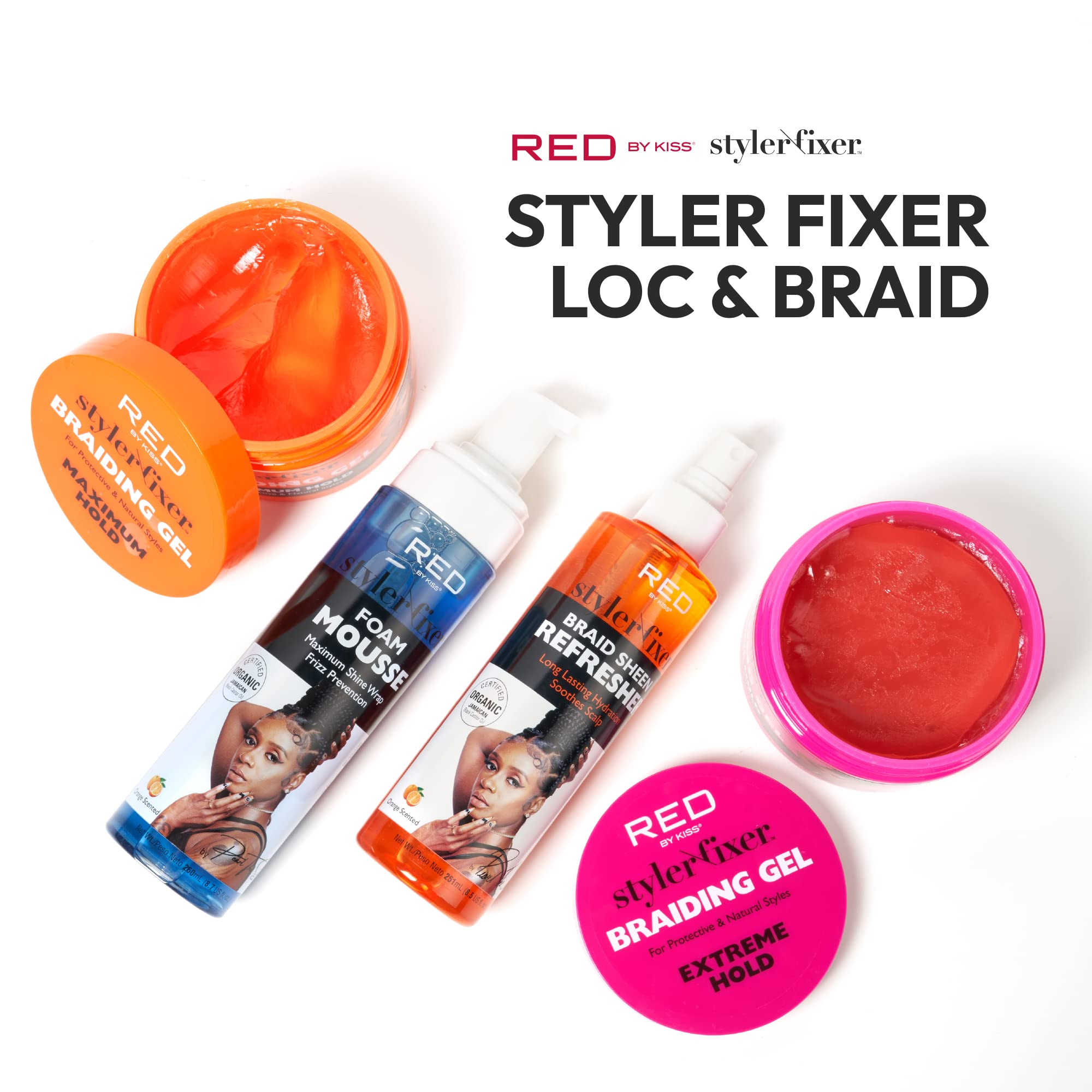 No-color formula Red by Kiss Hold Braiding Gel in a clear jar.
