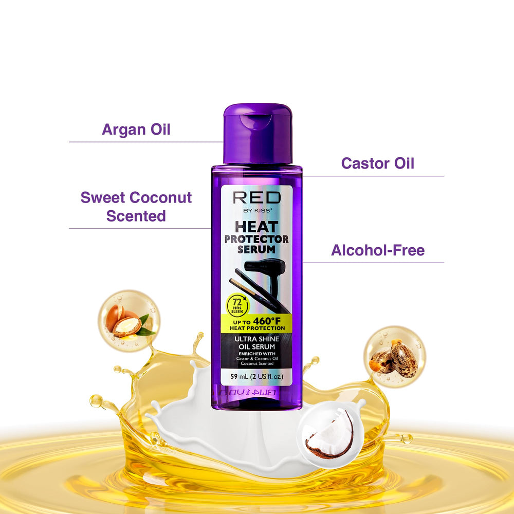 Red by Kiss oil formula with castor and coconut nourishes soft, manageable hair.