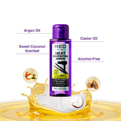 Red by Kiss oil formula with castor and coconut nourishes soft, manageable hair.