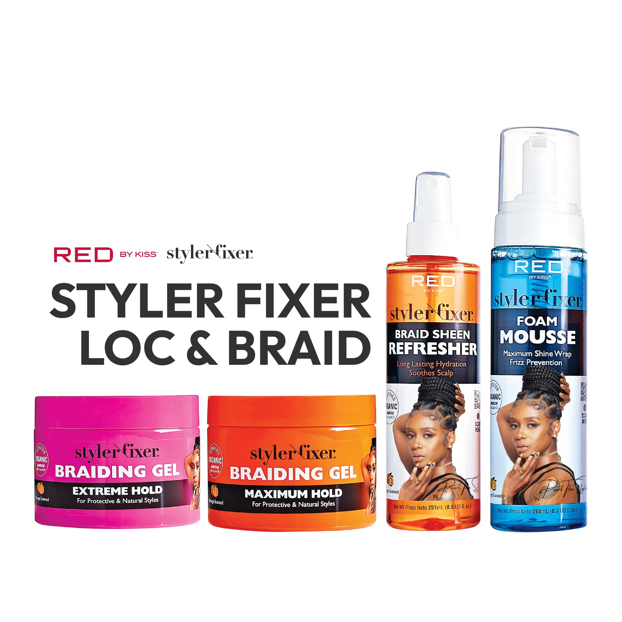 Ingredient panel of Red by Kiss Hold Braiding Gel shows organic Jamaican Black Castor Oil.