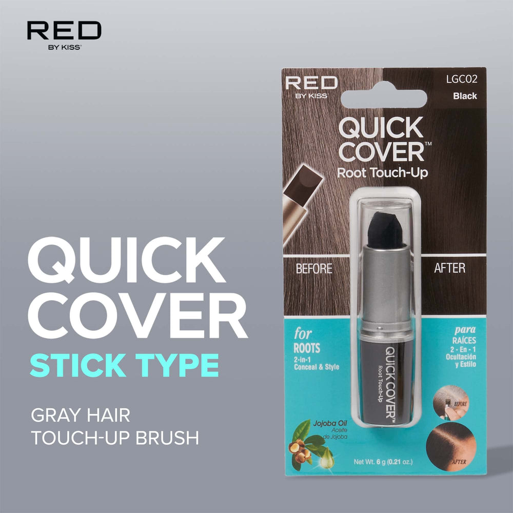 Red by Kiss Quick Cover hairline swatch highlights easy blending for natural look.