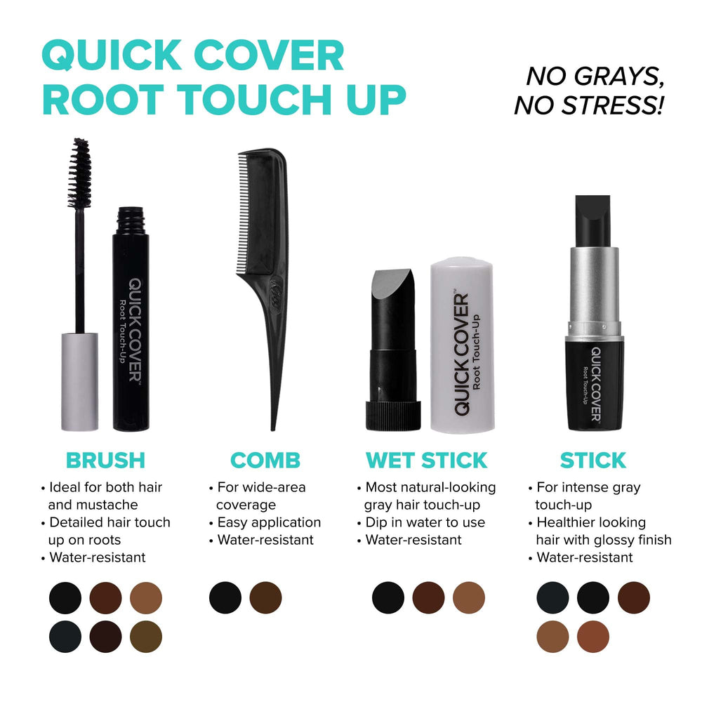Red by Kiss Quick Cover packaging box emphasizes quick, easy concealment on tight schedules.