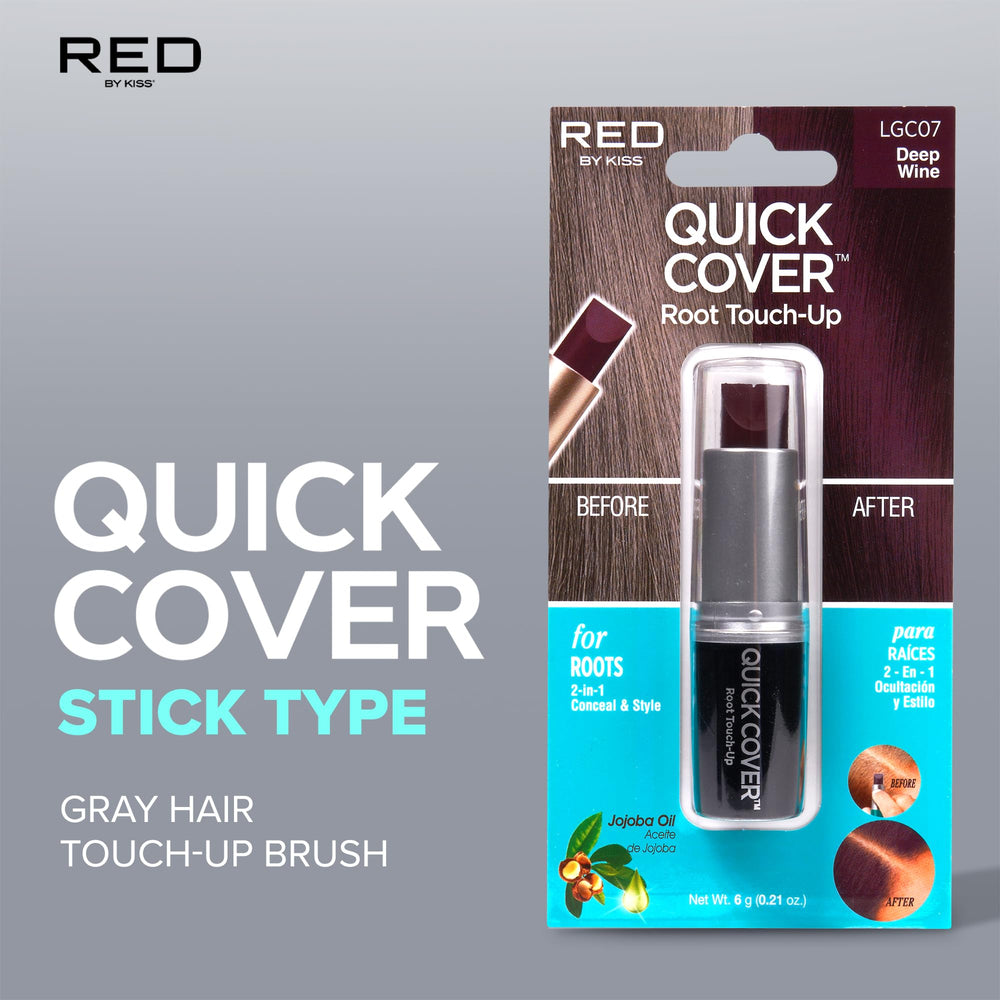 Red by Kiss Quick Cover Root Touch Up Stick covers beard roots with water-resistant, natural-looking color.
