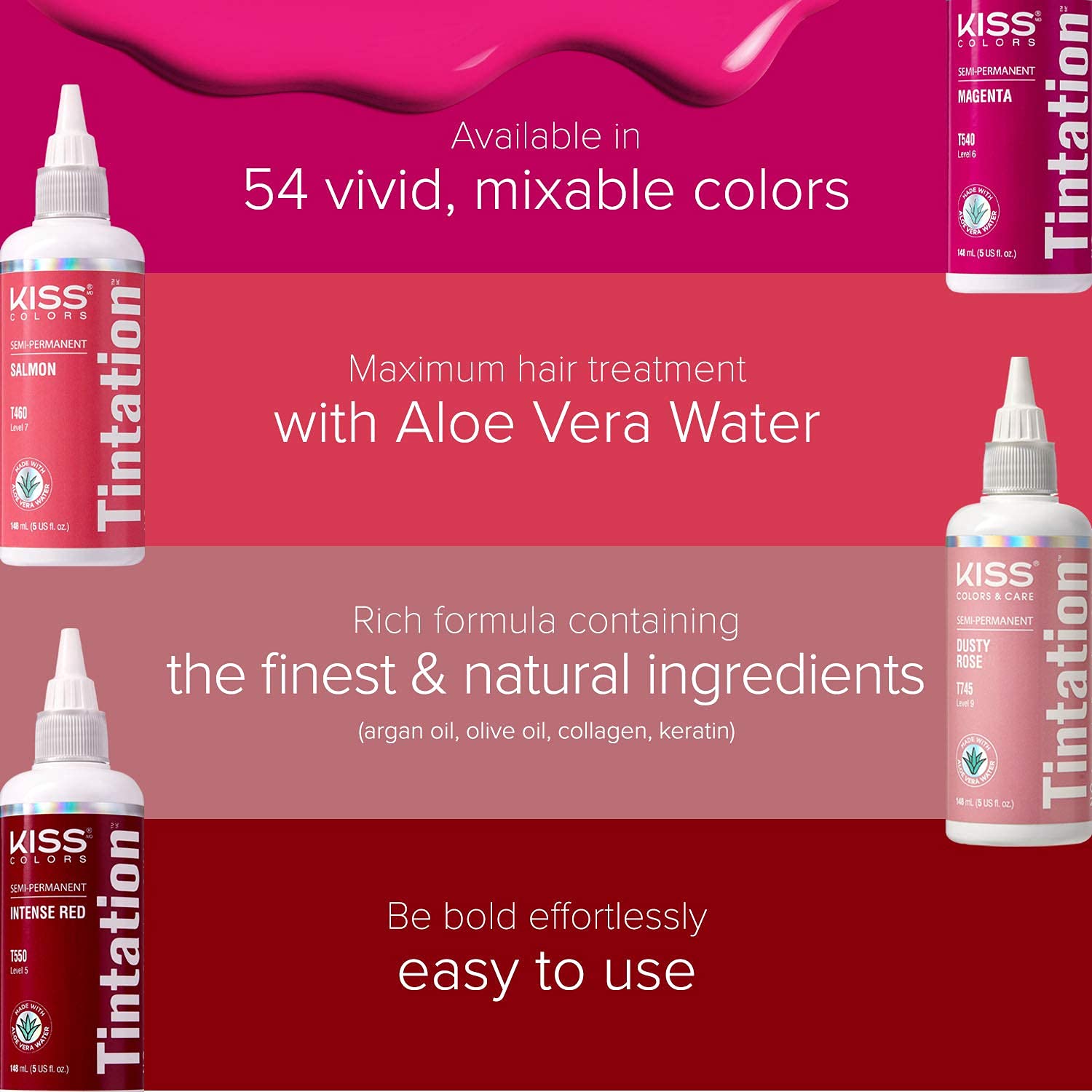 Red by Kiss Tintation Aloe Vera water icon emphasizes conditioning base.