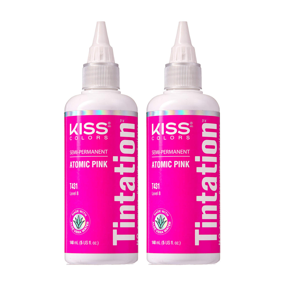 Red by Kiss Tintation Atomic Pink bottle delivers bold color with gradual fade.