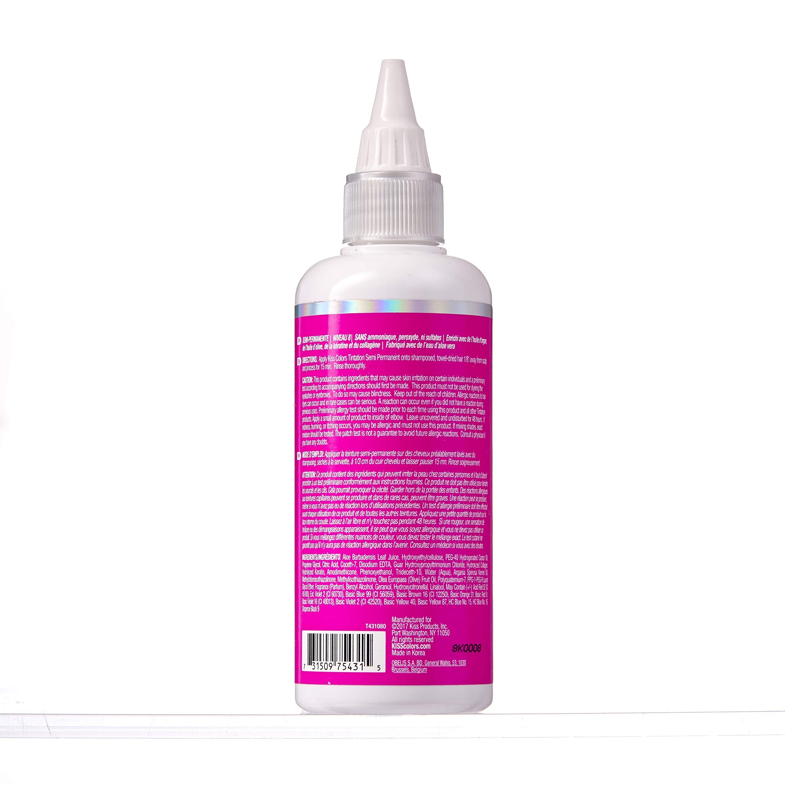 Red by Kiss Tintation Atomic Pink swatches show vibrant shade possibilities.