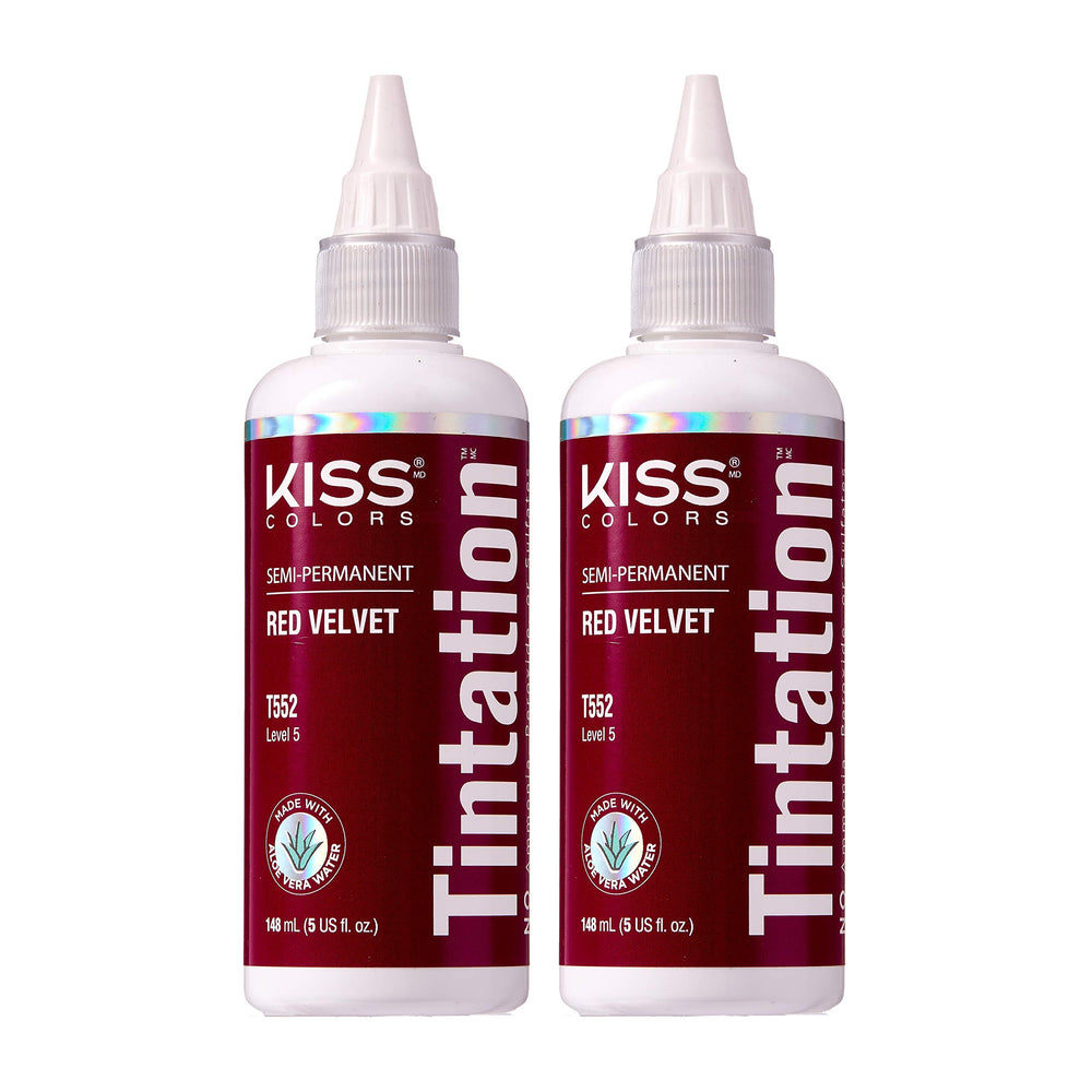 Red by Kiss Tintation velvet bottle pour showing bold color option.