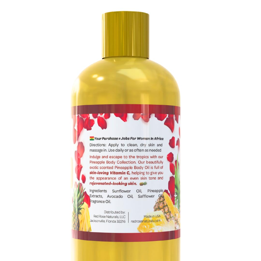 Red Rose Naturals Pineapple Body Oil pairs with bath for aromatic spa-like experience.