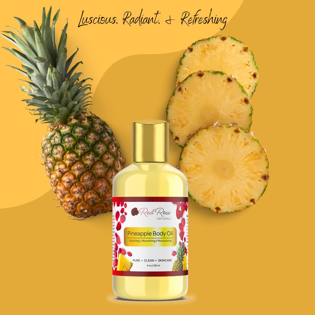 Red Rose Naturals Pineapple Body Oil vegan formula uses natural oils and fragrance.