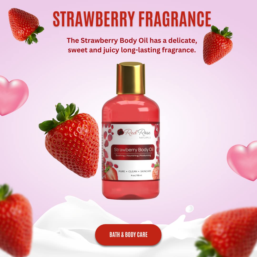 Red Rose Naturals Strawberry Body Oil after shower for long lasting fragrance