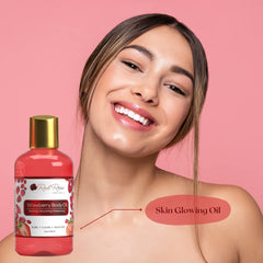 Red Rose Naturals Strawberry Body Oil being poured for moisturizing skin