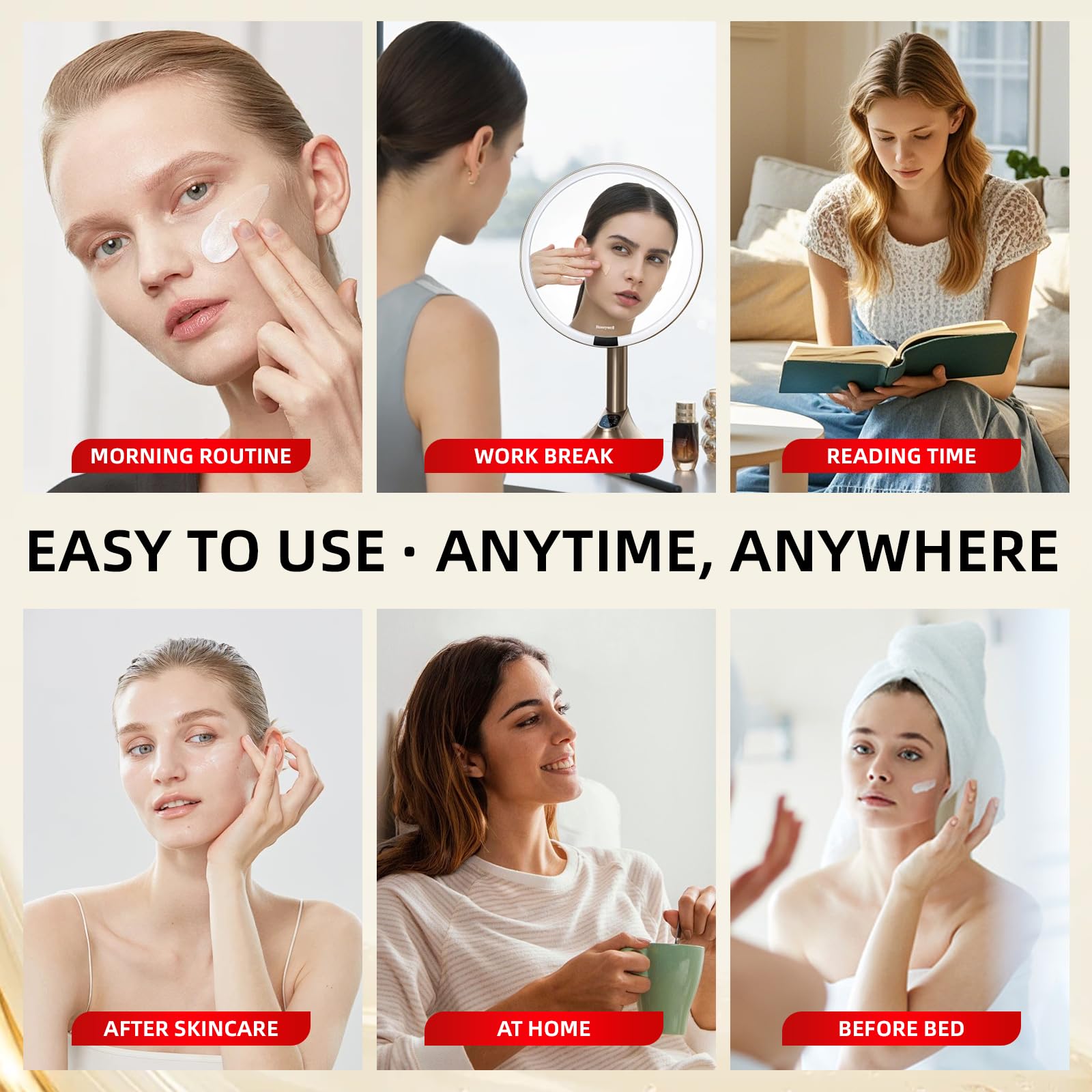 Redcool under-eye serum on a vanity suggesting daily morning and night use