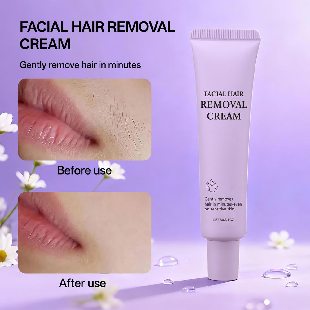 Redcool facial hair removal cream on the chin for a gentle, precise depilation.