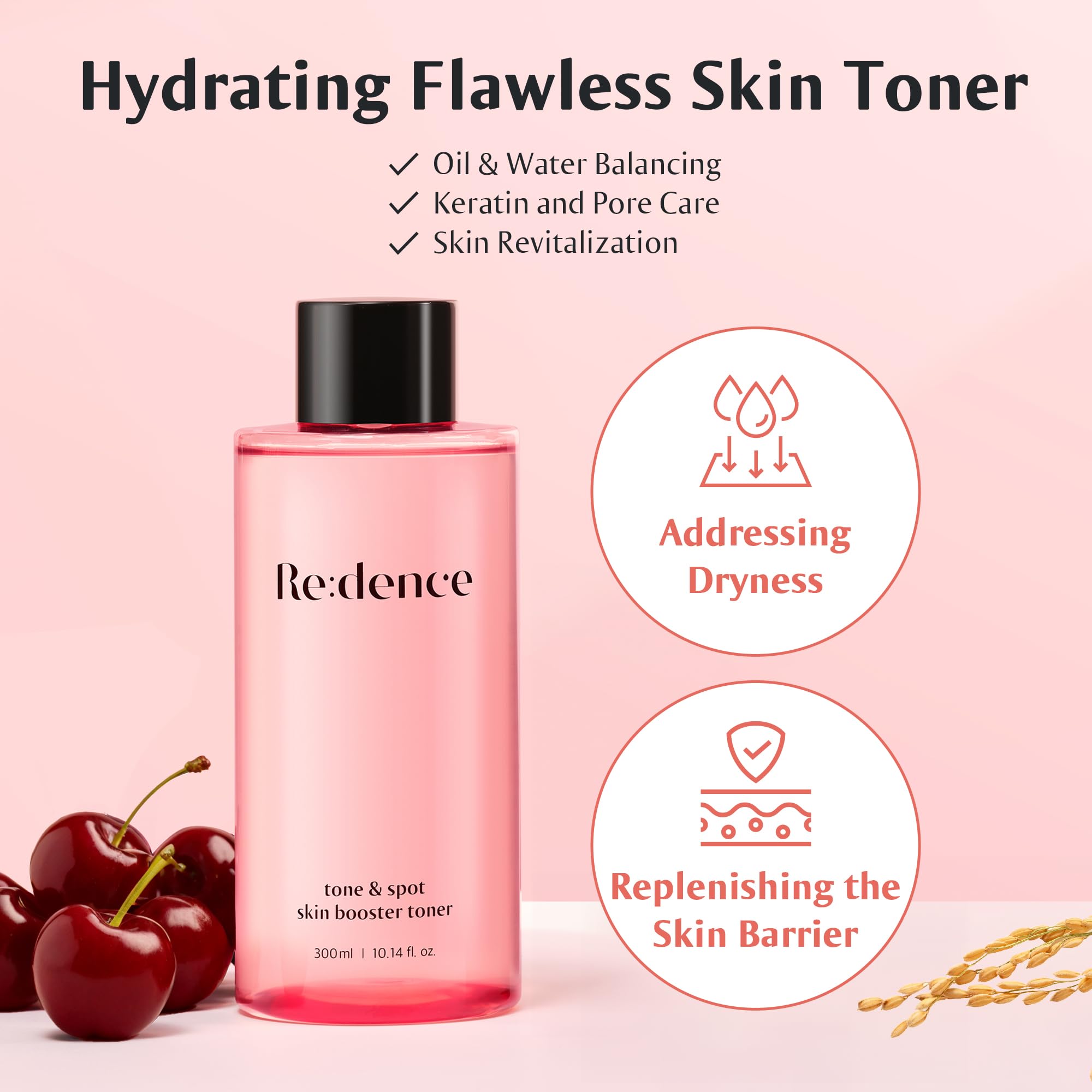 Redence Rice Bran Extract Toner unscented-packaging-shot emphasizes gentle formulation for sensitive users.