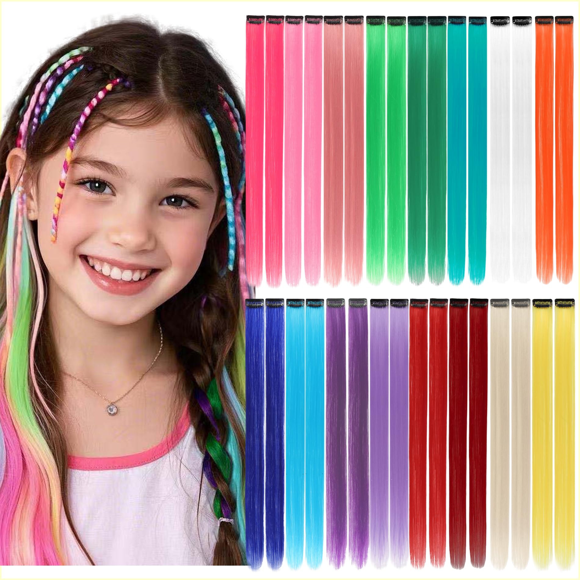 REDMENCO colored clip-in extensions set of 32 pieces for versatile color highlights