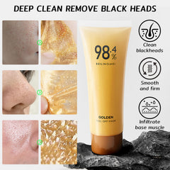 Rednow 24K gold-foil mask on face ready for treatment