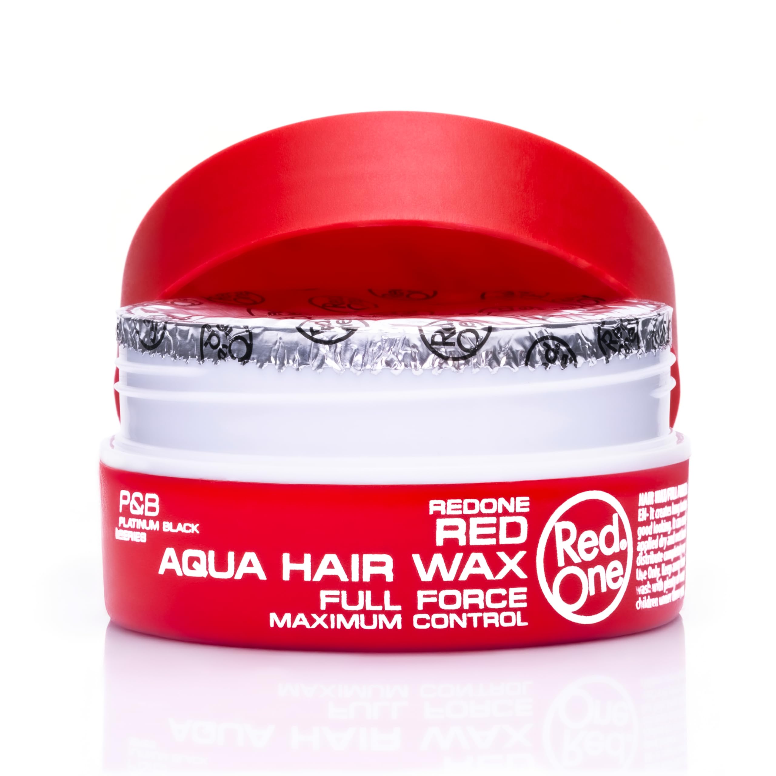 Redone Hair Wax Red jar open reveals glossy texture ideal for sleek styles.