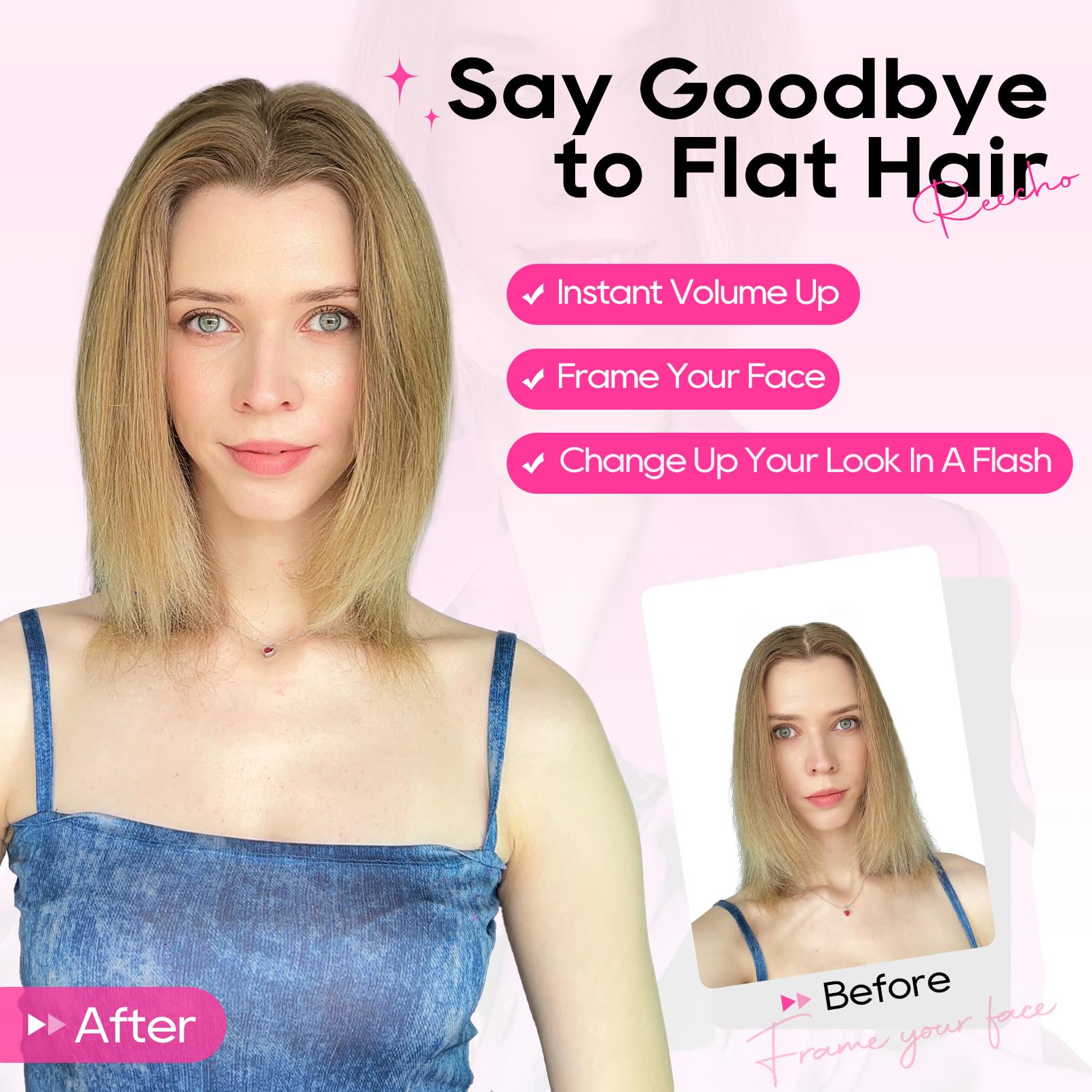 REECHO Clip-in Volumizer back finish highlights full-bodied silhouette