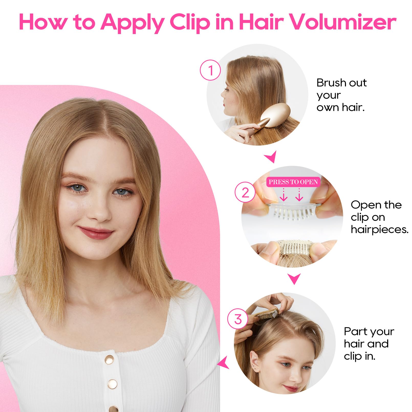 REECHO Clip-in Hair Volumizer worn by model showcases versatile styling
