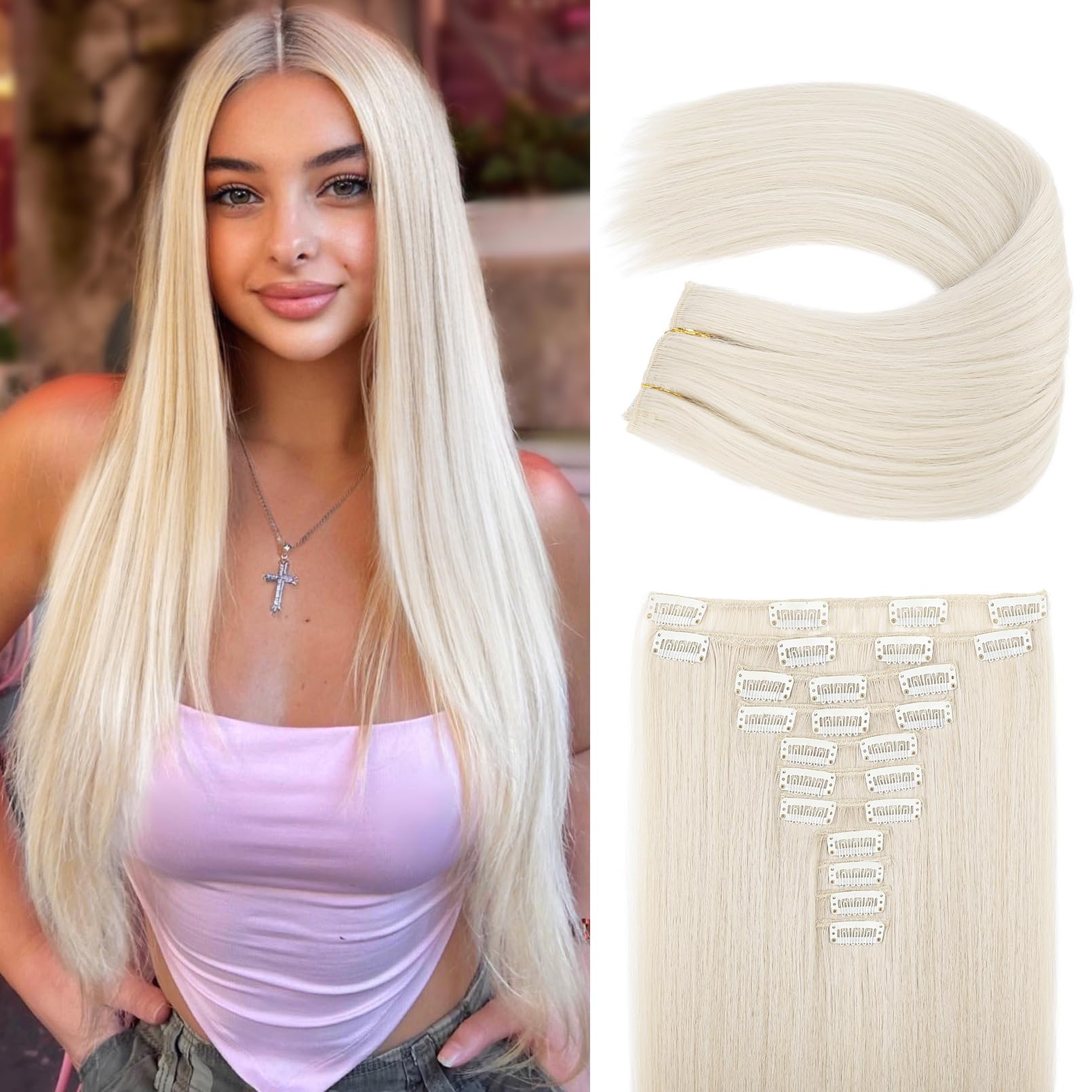 REECHO clip-in hair extensions in 11-piece set for instant length and volume