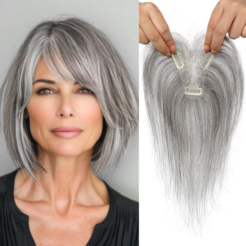 REECHO Hair Toppers close-up real human hair with bangs for natural framing