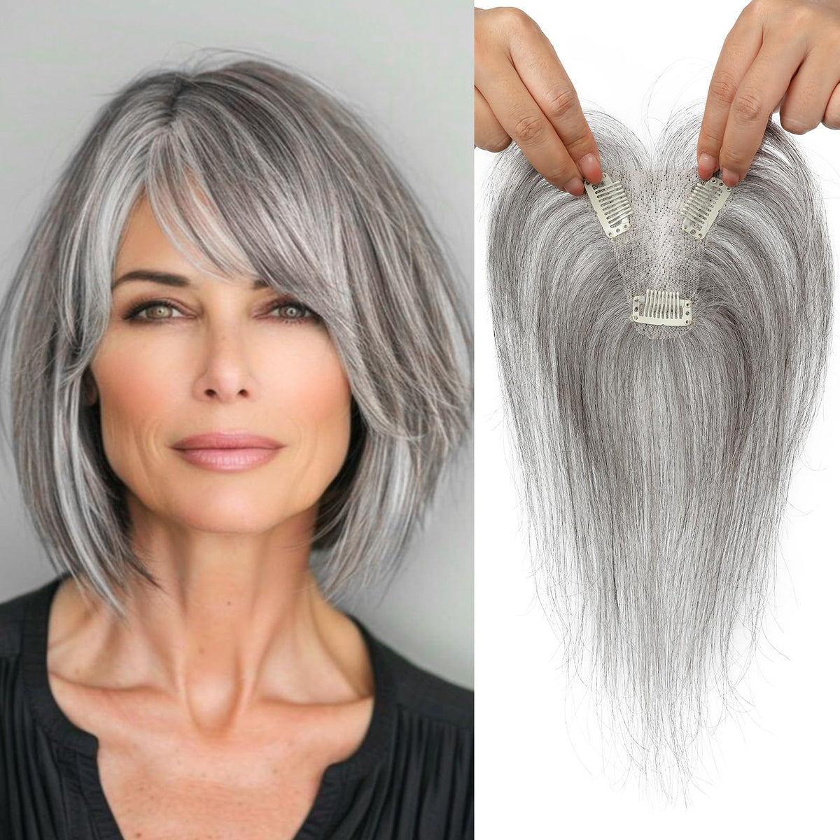 REECHO Hair Toppers close-up real human hair with bangs for natural framing