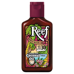 Reef Dark Sun Tan Oil Coconut bottle highlights quick absorption and SPF30+ protection