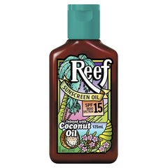 REEF Dark Sun Tan Oil Coconut 125ml bottle – fast-absorbing hydration with SPF15 protection.