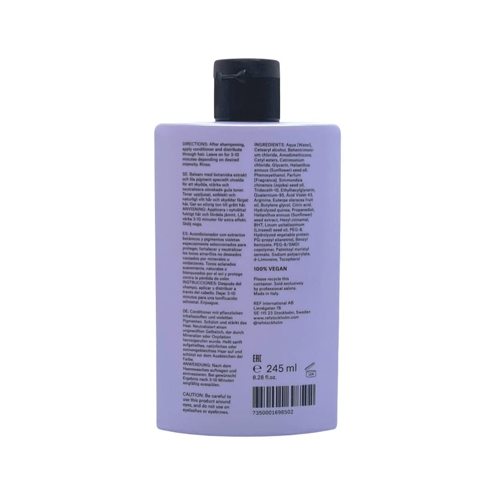 REF Cool Silver Conditioner bottle front highlighting botanical extracts for strengthened hair.