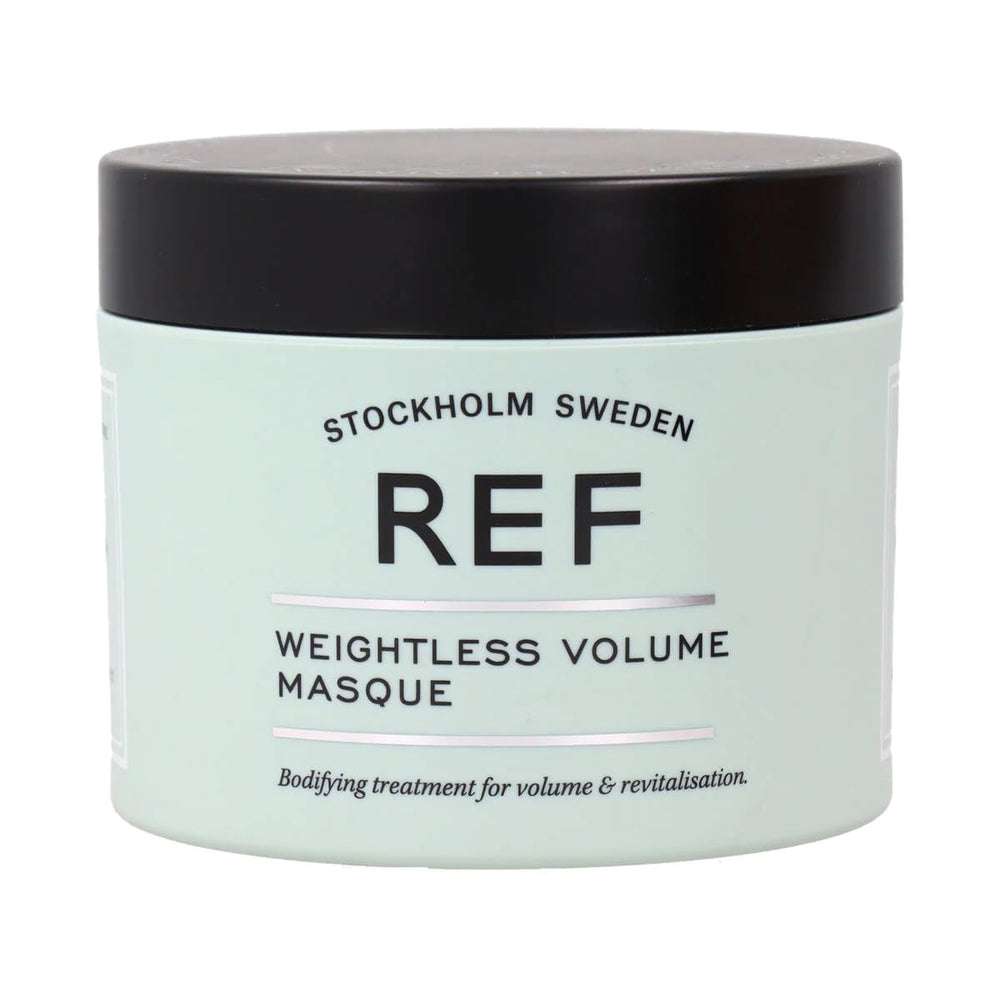 REF Weightless Volume Masque bottle shows a sleek design for weightless lift and volume.