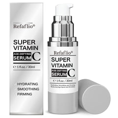 Refaflio Super Vitamin C Serum bottle pour for easy daily use and brightening potential.