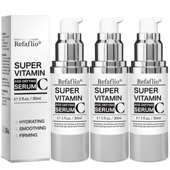 Refaflio Super Vitamin C Serum bottle showcases premium hydration and easy daily use.