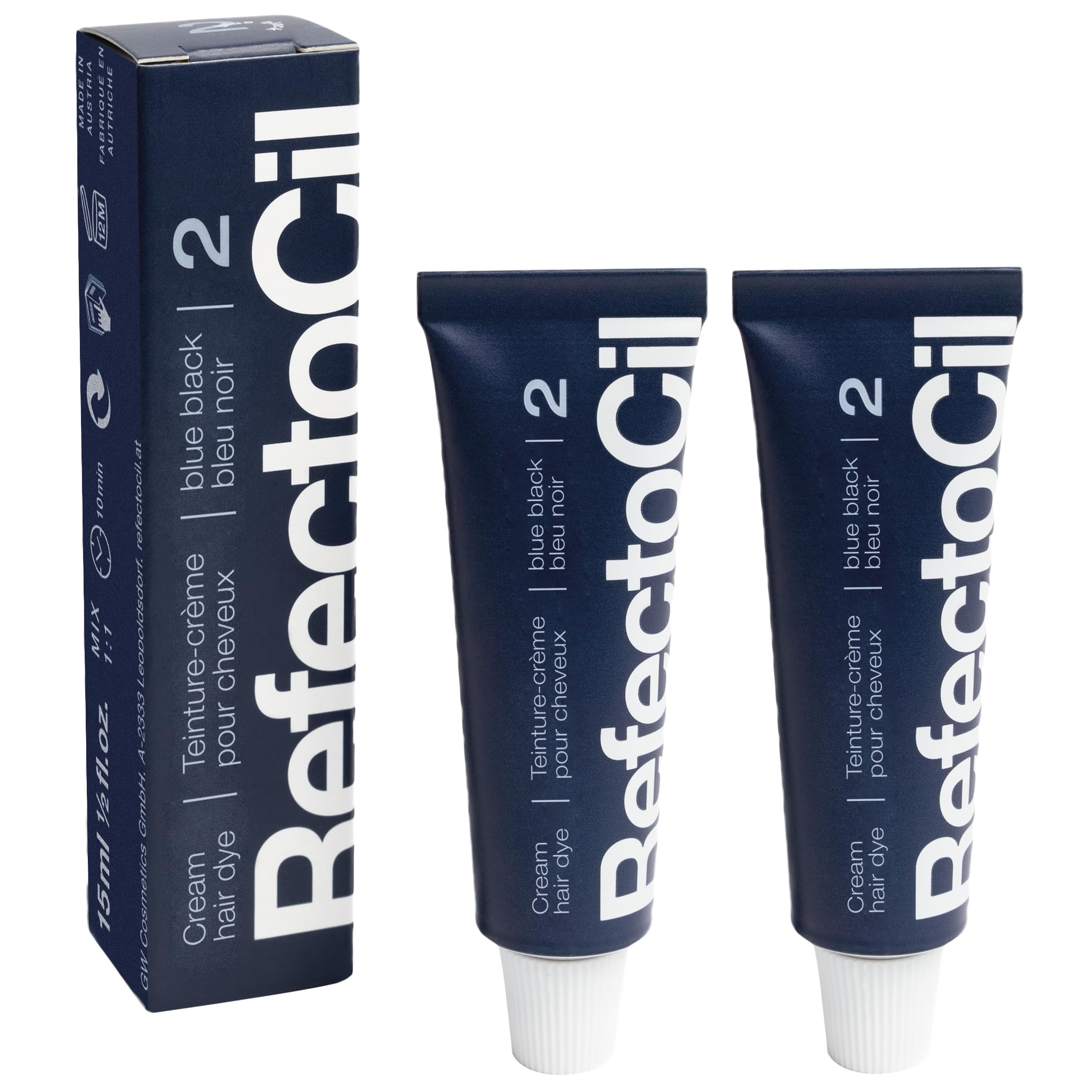 RefectoCil Blue Black cream dye tube offers rich, long-lasting color and shine.