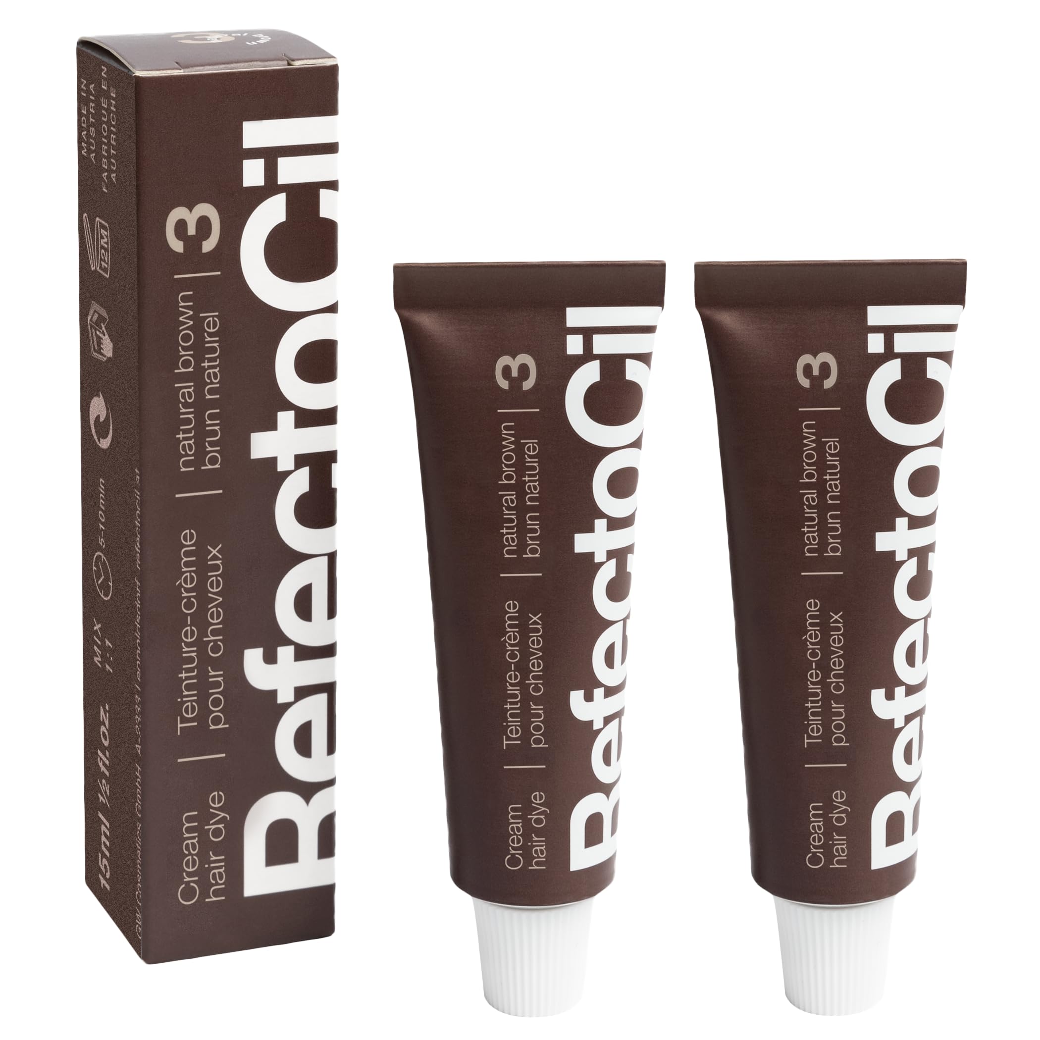 RefectoCil No. 3 Natural Brown cream dye tube for a natural brunette look.