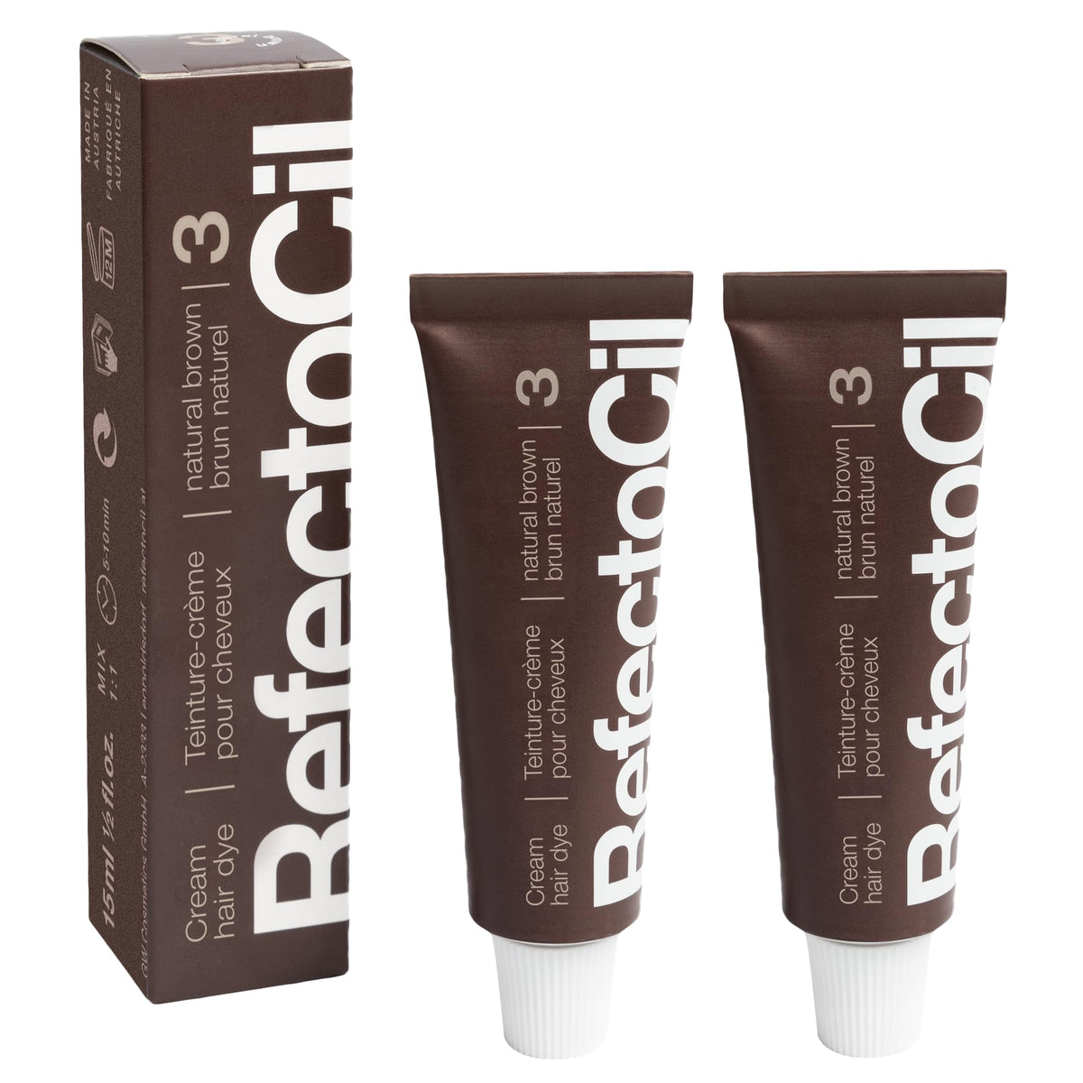 RefectoCil No. 3 Natural Brown cream dye tube for a natural brunette look.