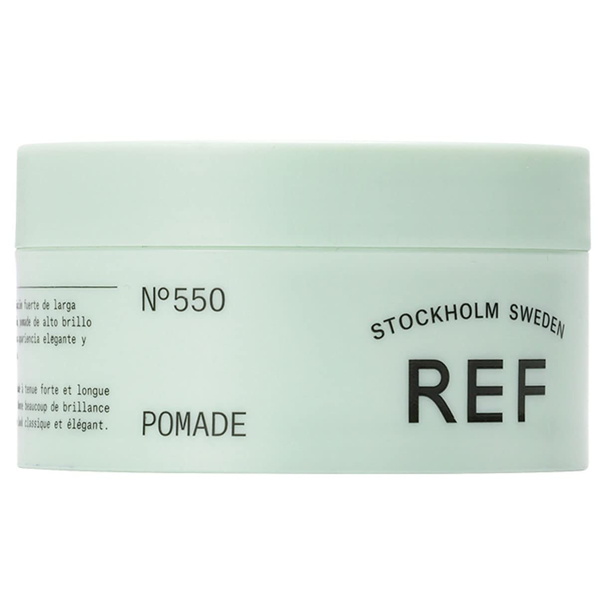 Reference of Sweden REF Pomade N 550 bottle front with high shine and hold.
