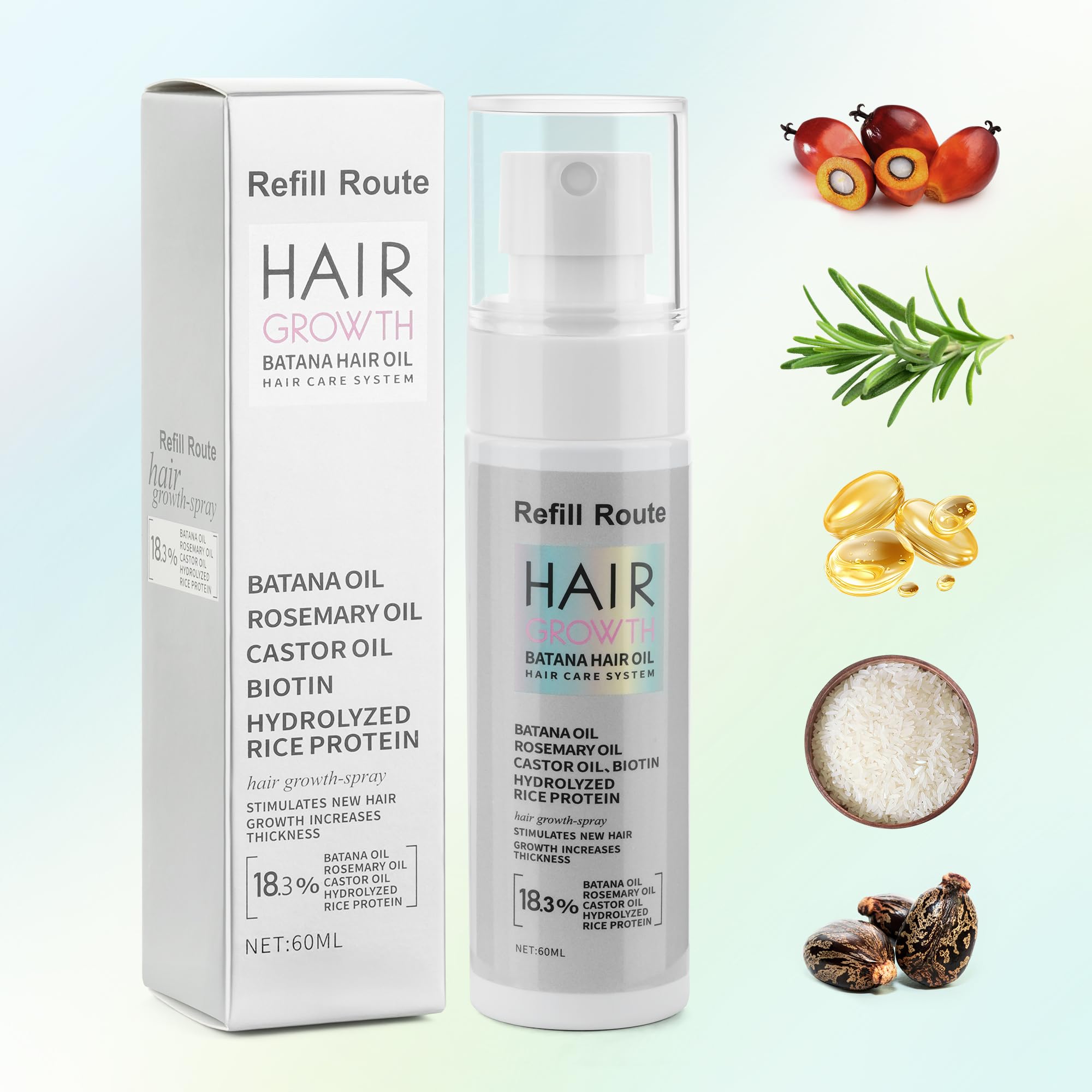 Refill Route Batana Hair Growth Spray in a bathroom setting for daily use