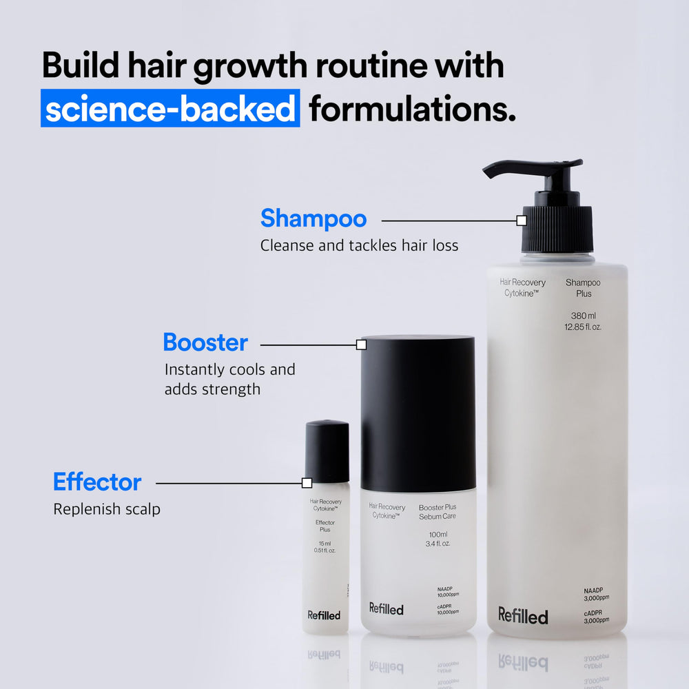 Refilled hair care in-use shot shows cooling sensation during wash.